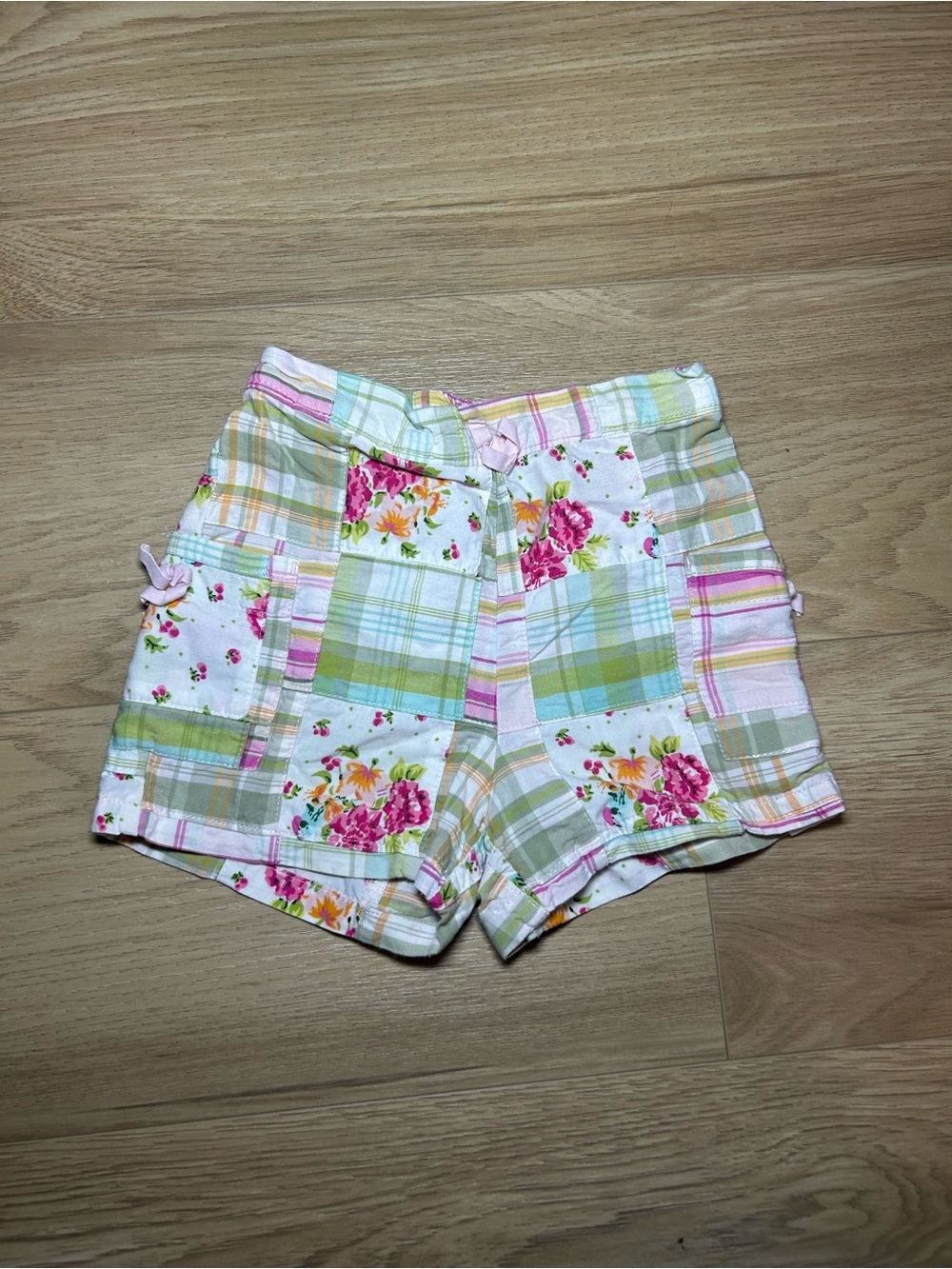 GAP Plaid & Floral Patchwork Shorts - Pink, Green, White
